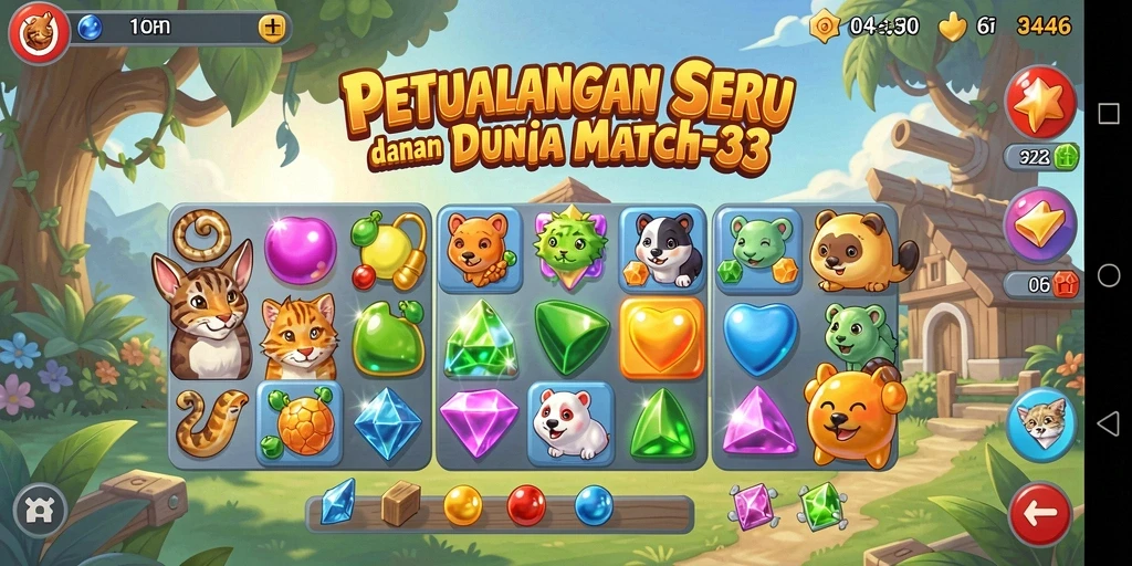 Gameplay seru dalam dunia Match-3 yang menantang.