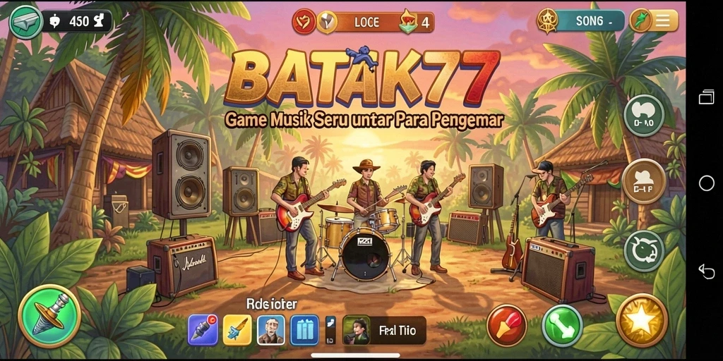 Tampilan gameplay seru dari BATIK77 yang menampilkan musik dan tantangan.