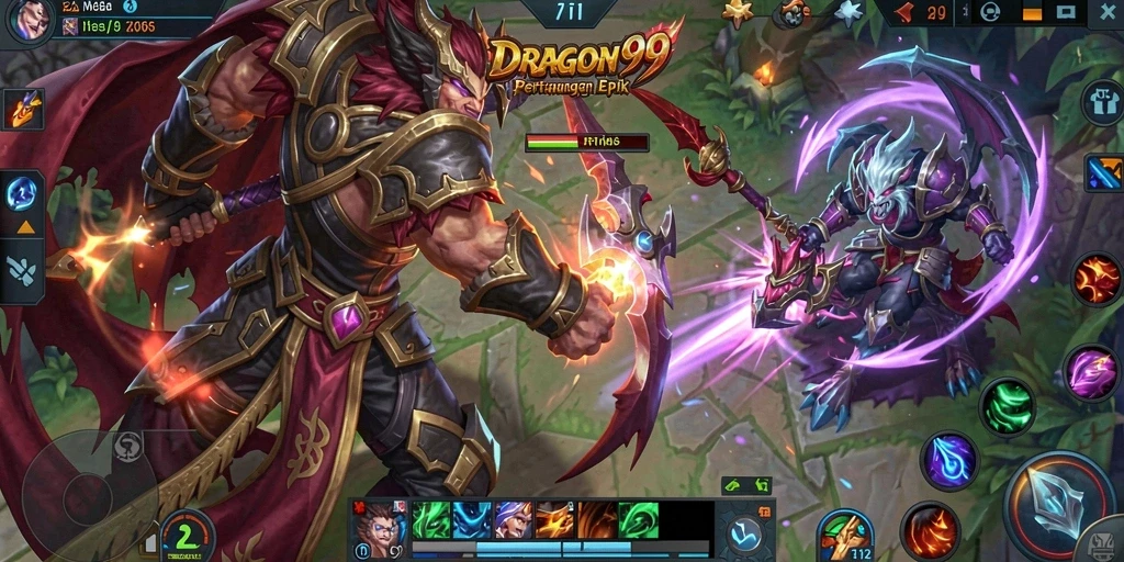 Tampilan seru gameplay MOBA di DRAGON99.