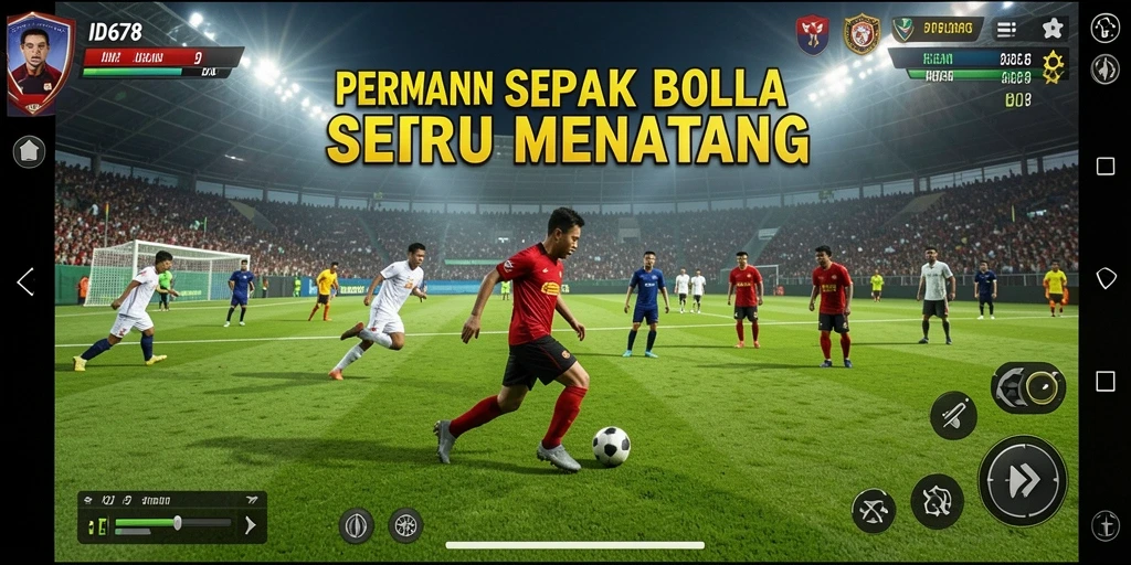 Screenshot utama <strong>ID678</strong> menampilkan aksi seru di lapangan sepak bola.