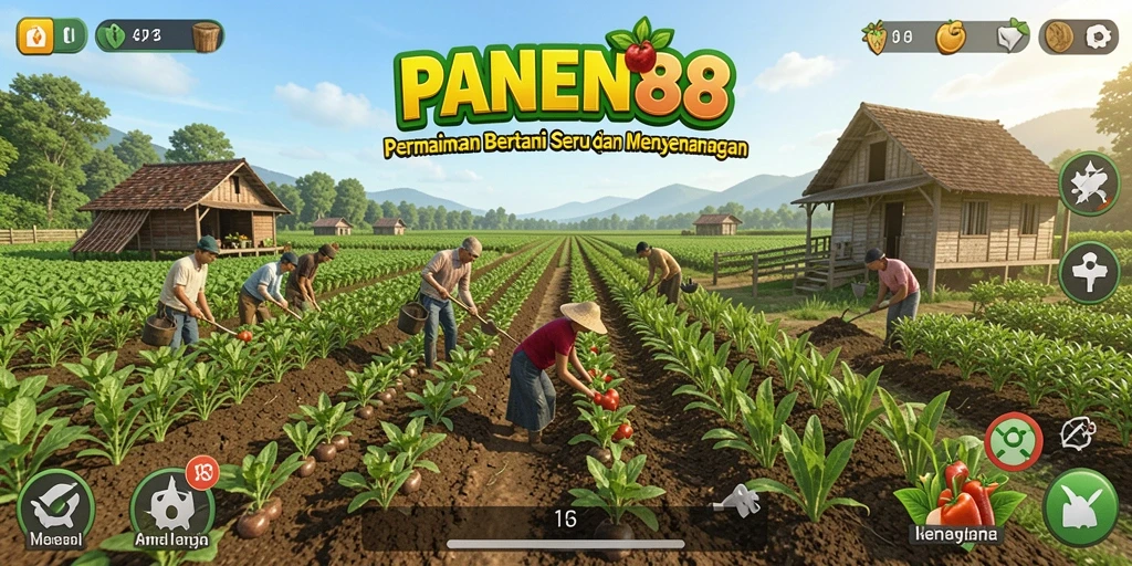 Tangkapan layar gameplay <strong>PANEN88</strong> yang menunjukkan aktivitas bertani yang seru.