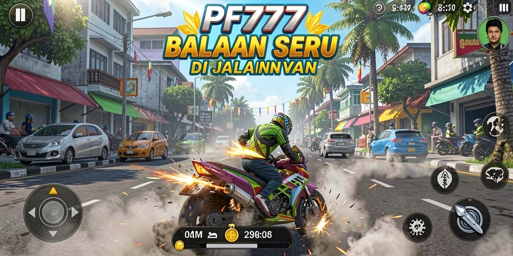 Gameplay PF777 yang menegangkan dengan jalur balapan yang menantang.