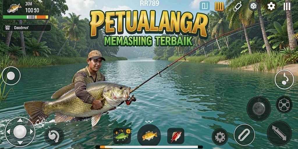 Screenshot gameplay RR789 yang menunjukkan aksi memancing yang seru.