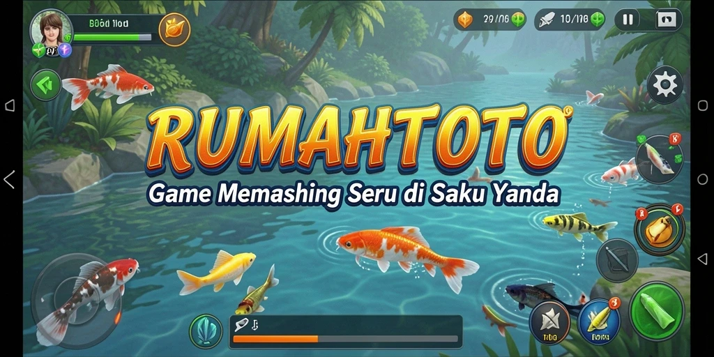 Tangkapan ikan yang berwarna-warni dalam permainan RUMAHTOTO.
