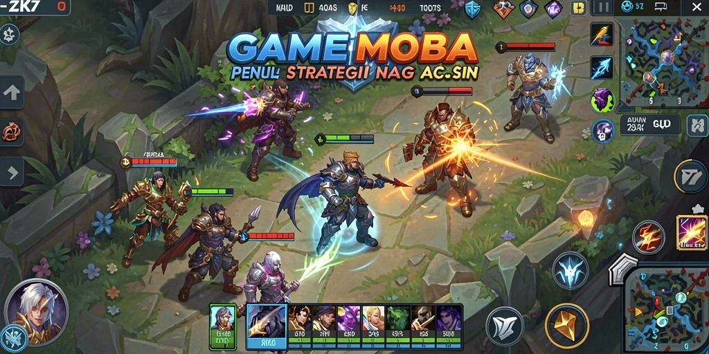 Screenshot ZK7 menampilkan aksi pertarungan MOBA yang intens.
